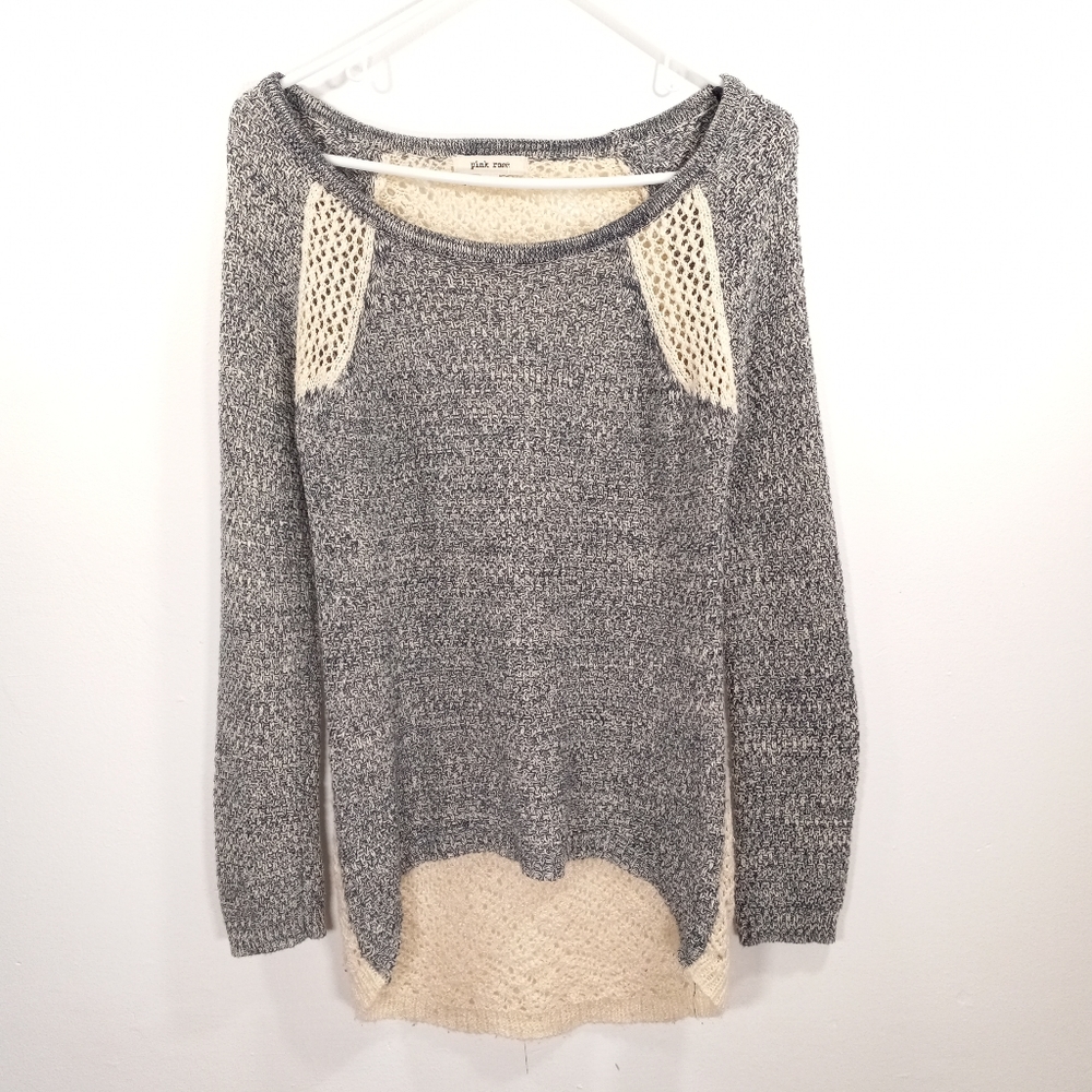 💥CLOSING SALEpink rose NAVY&CREAM HI-LO BOATNECK SWEATER CROCHET BACK SZ M